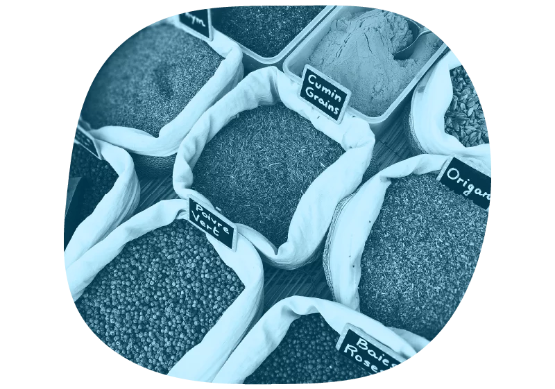 Illustration du bloc de présentation de la page d'accueil des Ouiches Nantaises, épicerie éthique : le vrac.